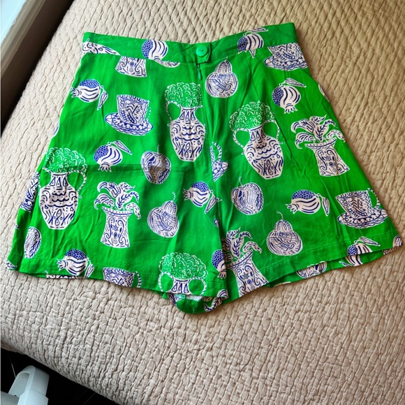 NWOT Corey Lynn Calter Anthropologie Green & Blue Patterned Everly Shorts - Picture 6 of 7
